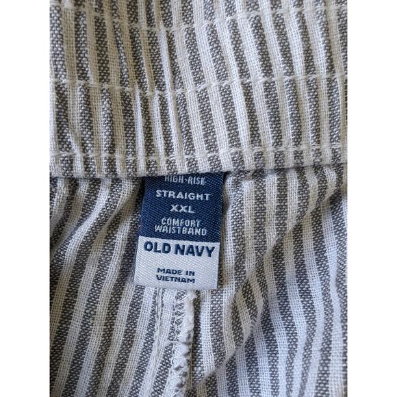 Old Navy Womens High Rise Straight-Leg XXL Stripe Pull-On Pockets Linen Blend - Picture 6 of 10
